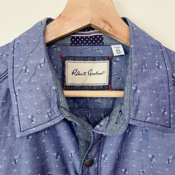 Robert Graham  Mens XL Tailored Fit Botanic Ditsy Blue Button Shirt - Picture 9 of 14